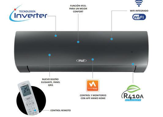 AIRE ACONDICIONADO SPLIT MURO 9.000 BTUH INVERTER R410A NEW COOL DESIGN